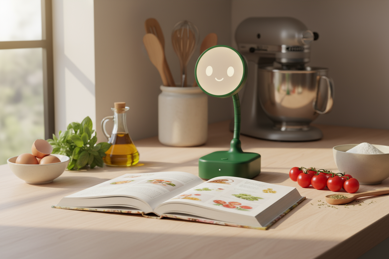 Gadget on a kitchen worktop surrounded by cooking items