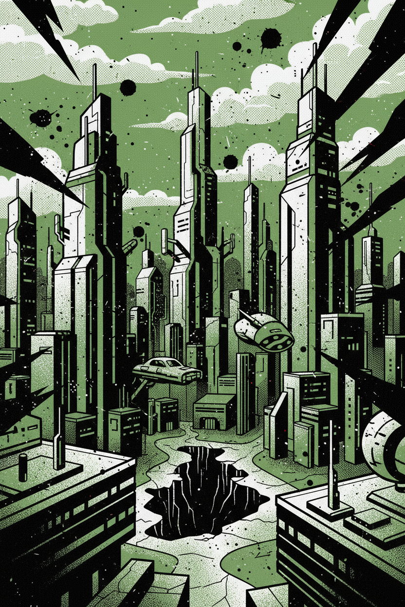 Grunge print style example showing textured, weathered aesthetic