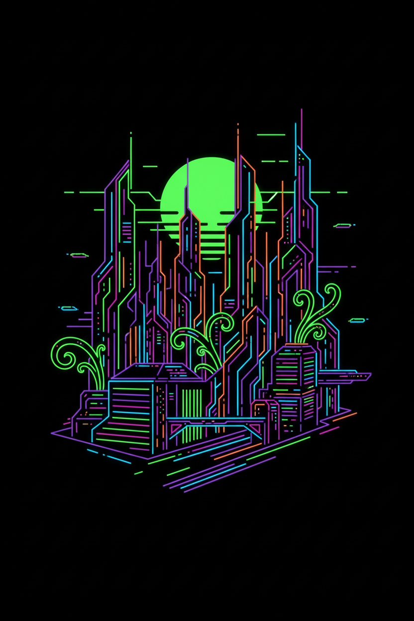 Neon outline style example showing vibrant glowing edges