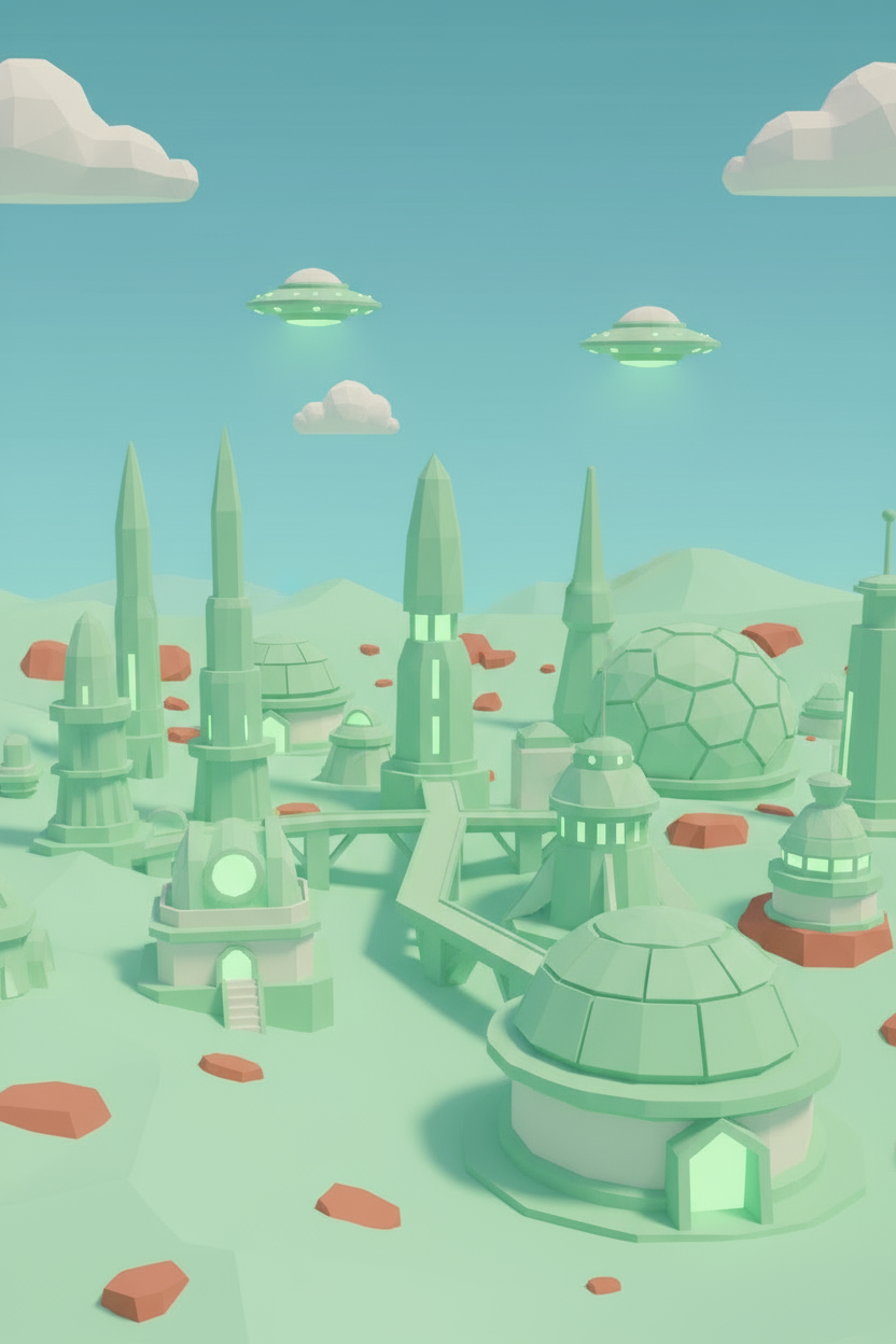 Playful lowpoly style example showing simplified geometric aesthetic